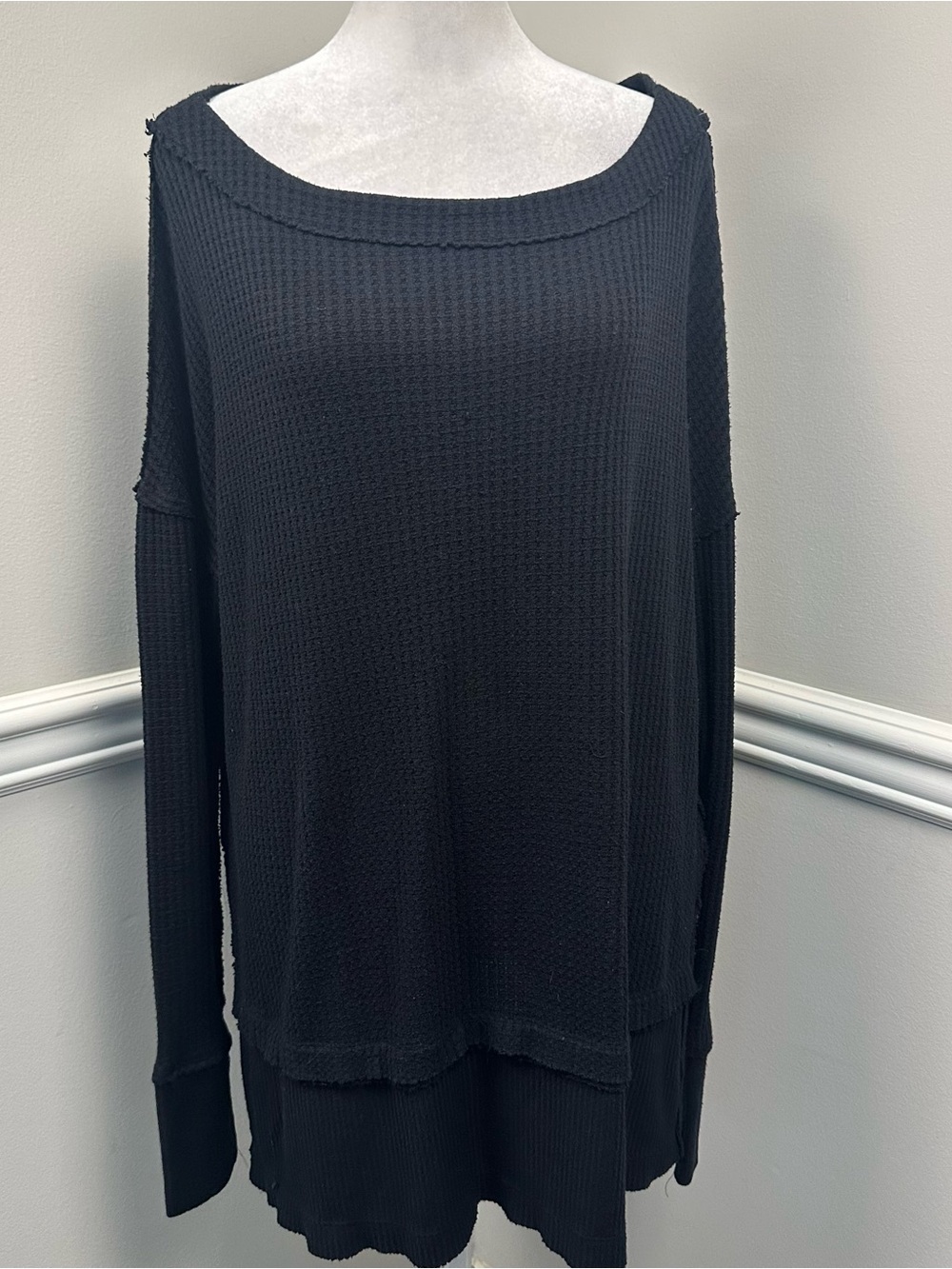 We The Free Black Waffle Knit Long Sleeve Top S